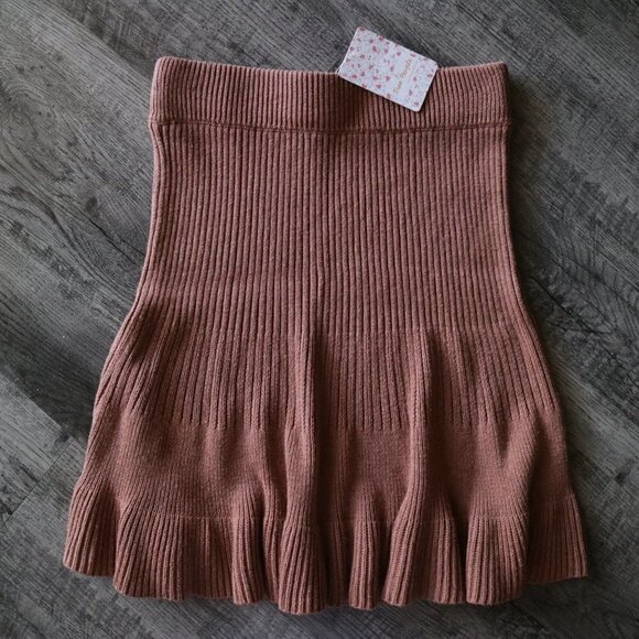NWT Free People Solid Gold Ribbed Mini Skirt in Cocoa Heather Size Small - Picture 1 of 12